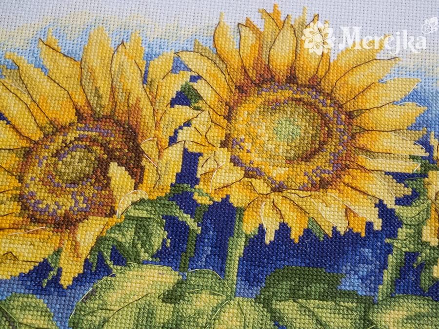 Merejka K-125 Helle Sonnenblumen Zählmuster Kreuzstichset, Baumwolle, mehrfarbig, 43x34 cm