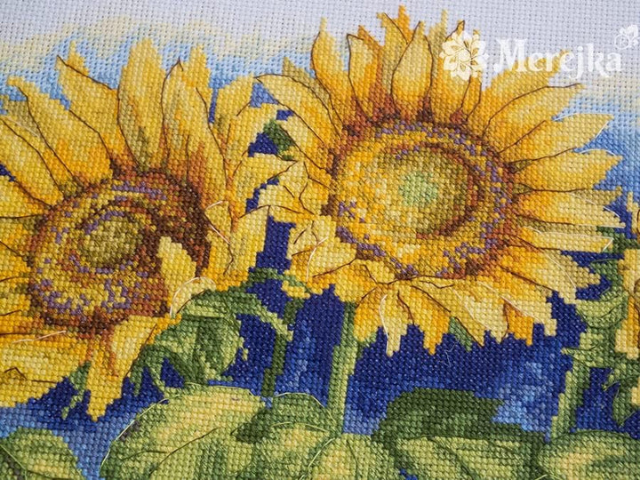Merejka K-125 Helle Sonnenblumen Zählmuster Kreuzstichset, Baumwolle, mehrfarbig, 43x34 cm