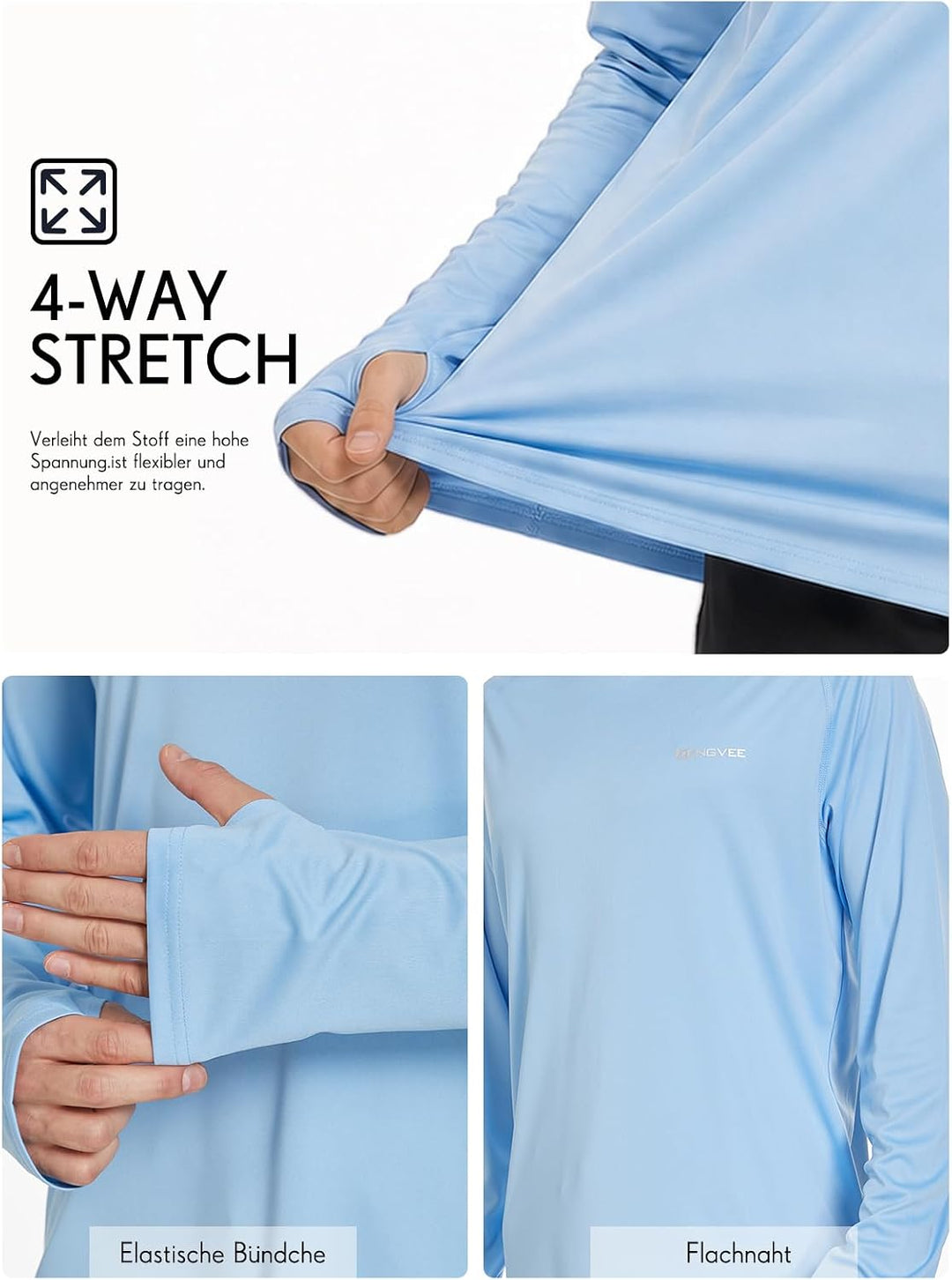 Herren Langarm Rashguard Kapuzenpullover UPF50+ Shirt Rashguard Angelbekleidung UV Sonnenschutz Surf