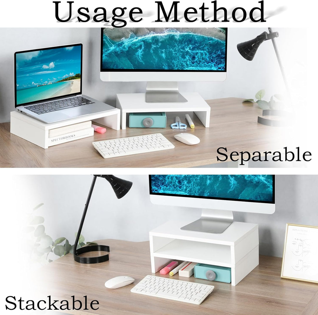 TEAMIX Monitorständer aus Holz, 2 Etagen, verstellbar, für 2 Monitore/Laptop/PC, Computer-Ständer fü