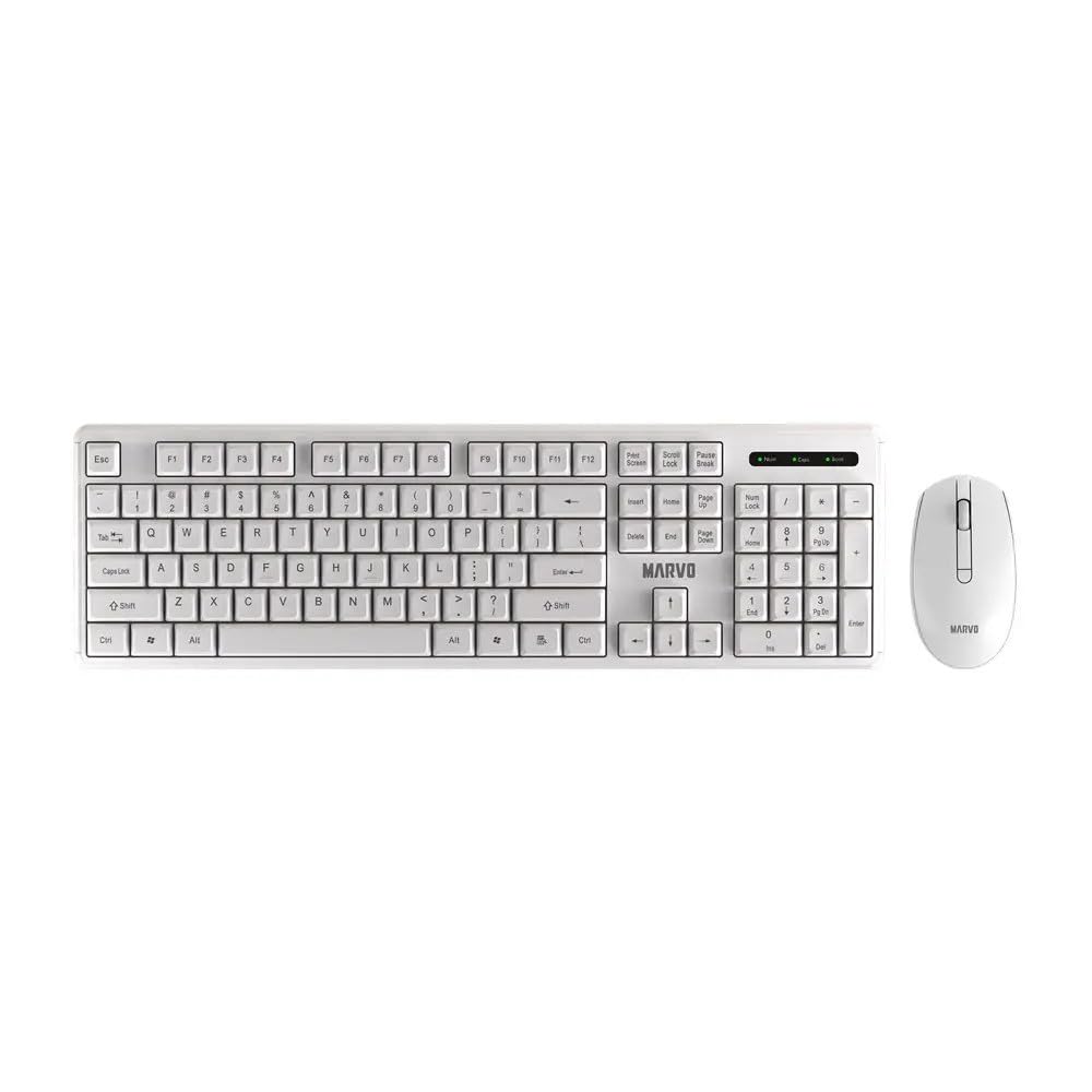MARVO WS005-WH Kabelloses Tastatur-Maus-Set, Gaming & Büro, Englisches QWERTY-Layout, 1600 DPI Maus,