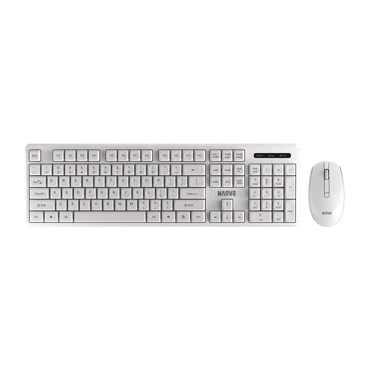 MARVO WS005-WH Kabelloses Tastatur-Maus-Set, Gaming & Büro, Englisches QWERTY-Layout, 1600 DPI Maus,