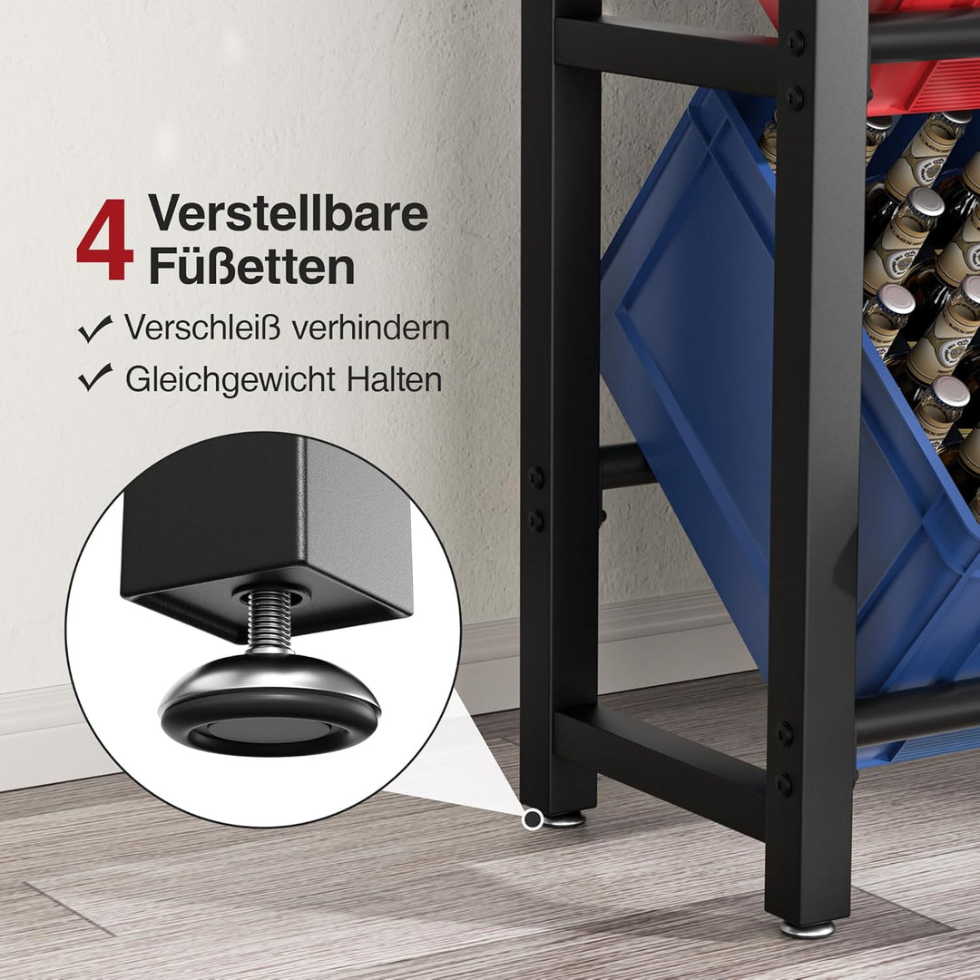 Josmimic Getränkekistenregal mit Ablage für 6 Kästen – Stabiles Metallregal in Schwarz, Platzsparend