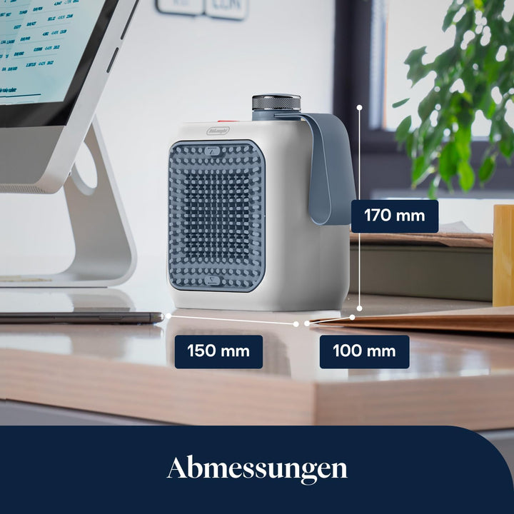 De'Longhi Capsule Desk Keramik-Heizlüfter HFX10B03.LB, leiser Mini-Schnellheizer, ausrichtbarem Gitt