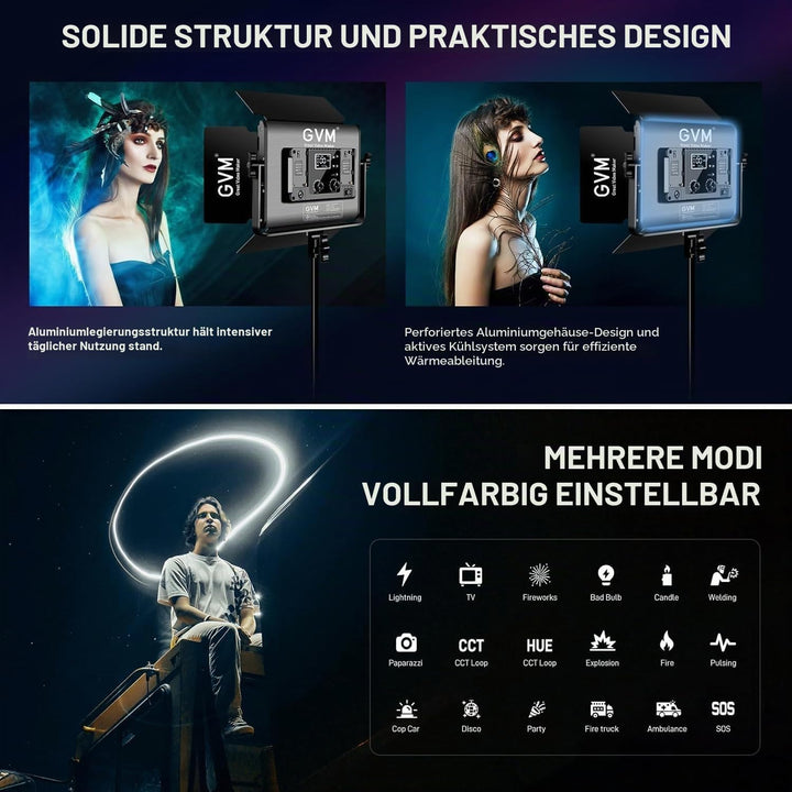 GVM LED Videoleuchte RGB, 50W APP-Steuerung RGB Videolicht LED Dauerlicht mit 8 Lichteffektszenen, 3