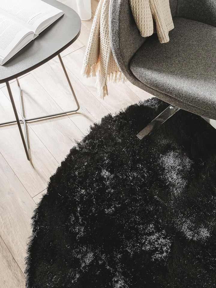 Benuta Shaggy Hochflor Teppich Whisper Schwarz ø 80 cm Rund | Langflor Teppich für Schlafzimmer und