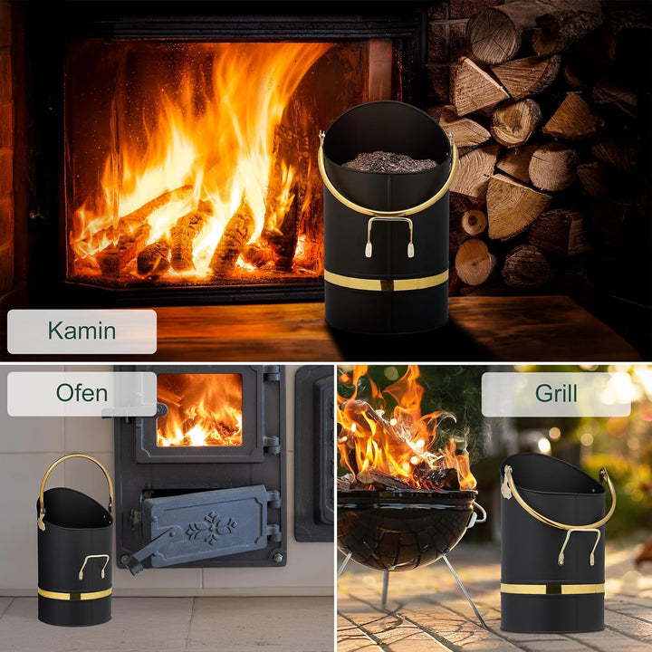Relaxdays Kohlenschütte, 12l, Eisen, Kohleeimer mit Griff & Henkel, Kohlekorb zum Nachfüllen, Kamin,