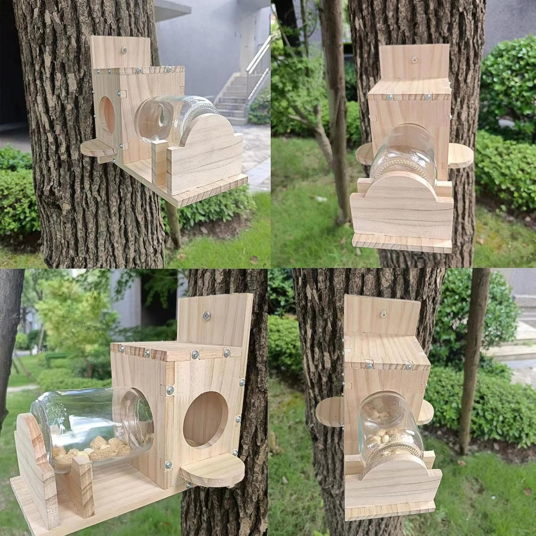 Eichhörnchen Futterhaus Zum Hängen, Aus Holz, Wetterfest, Garten Futterstation, 22x11x21cm.