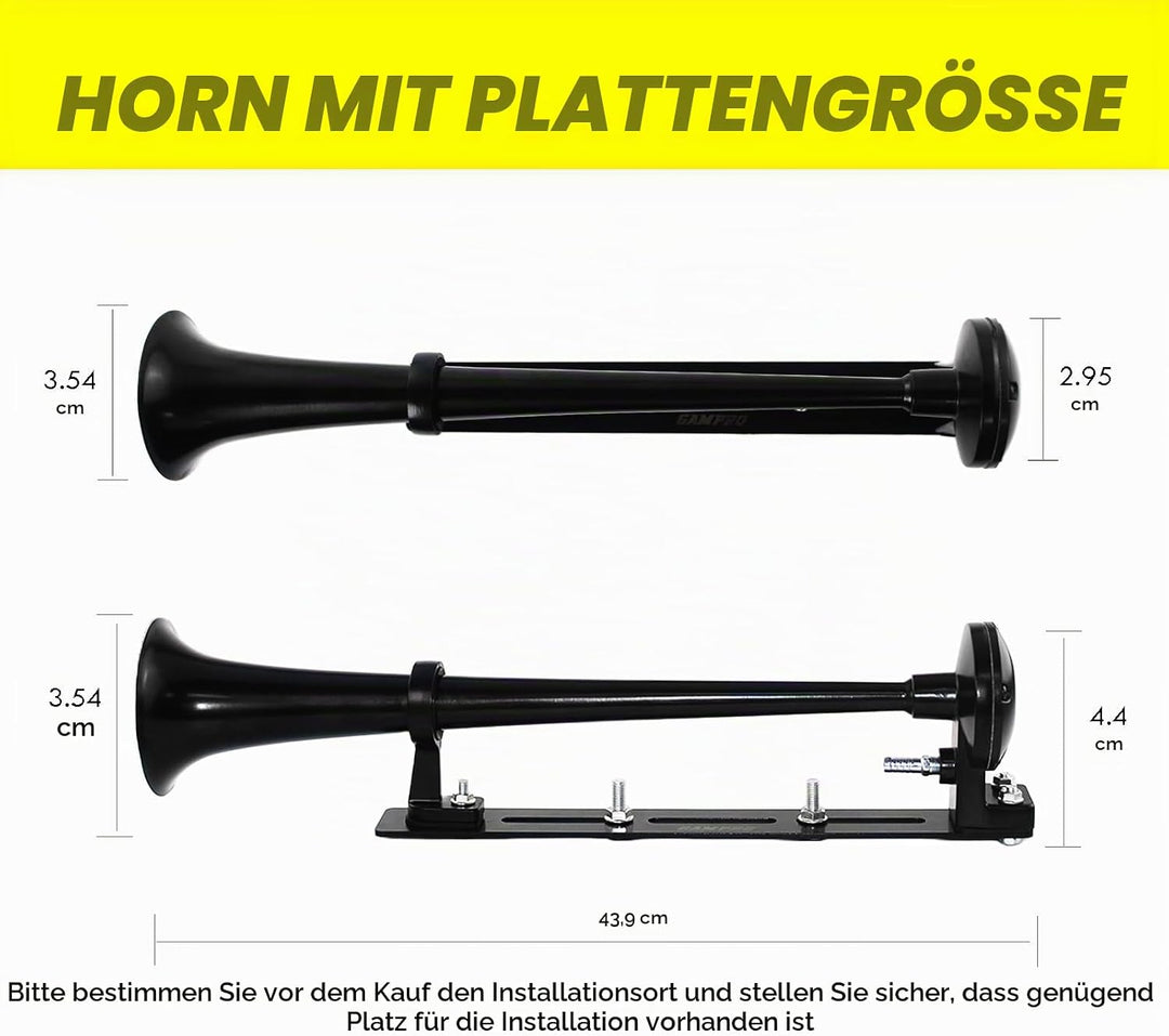 Gampro 12 V 150 dB Lufthupe, 445mm, Chrom, Zink, einzelne Trompete, LKW, Lufthupe mit Kompressor, fü