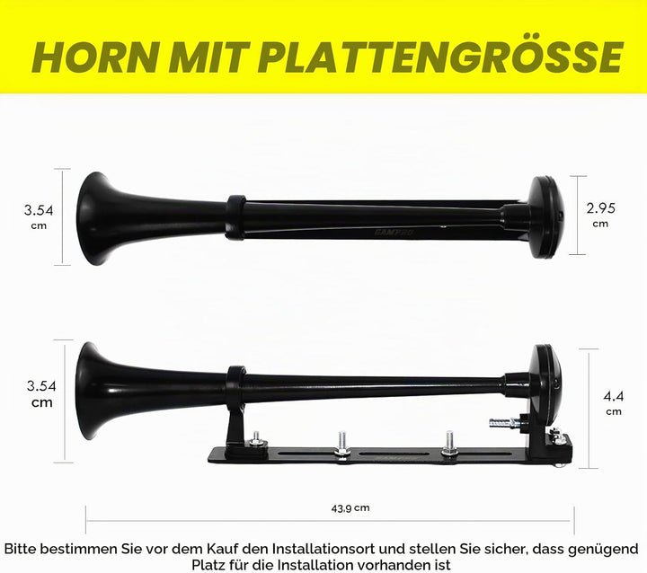Gampro 12 V 150 dB Lufthupe, 445mm, Chrom, Zink, einzelne Trompete, LKW, Lufthupe mit Kompressor, fü