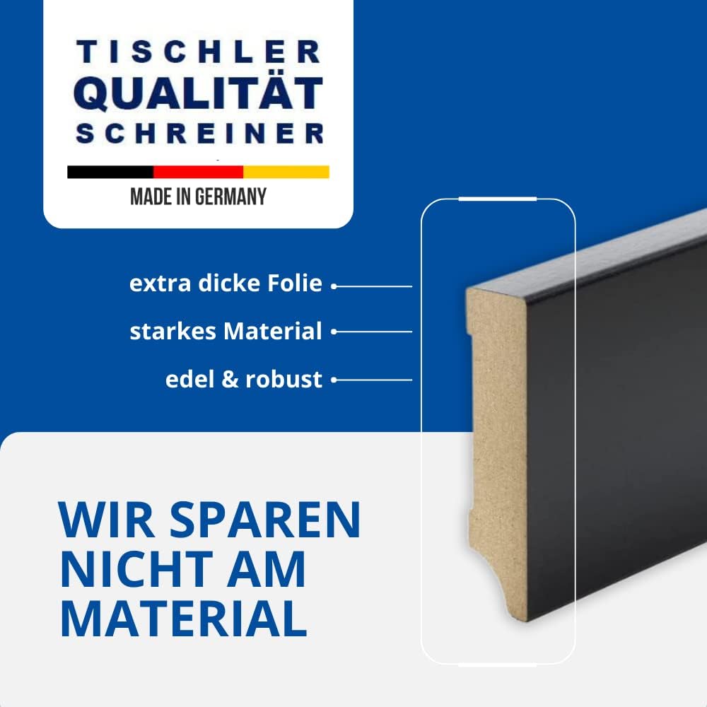 REESE Sockelleisten Schwarz | Weimarer Profil | MDF Folie | 80mm Höhe | 20 Stück / 46 lfm 80mm 20 St
