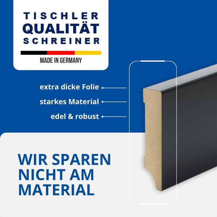 REESE Sockelleisten Schwarz | Weimarer Profil | MDF Folie | 80mm Höhe | 20 Stück / 46 lfm 80mm 20 St