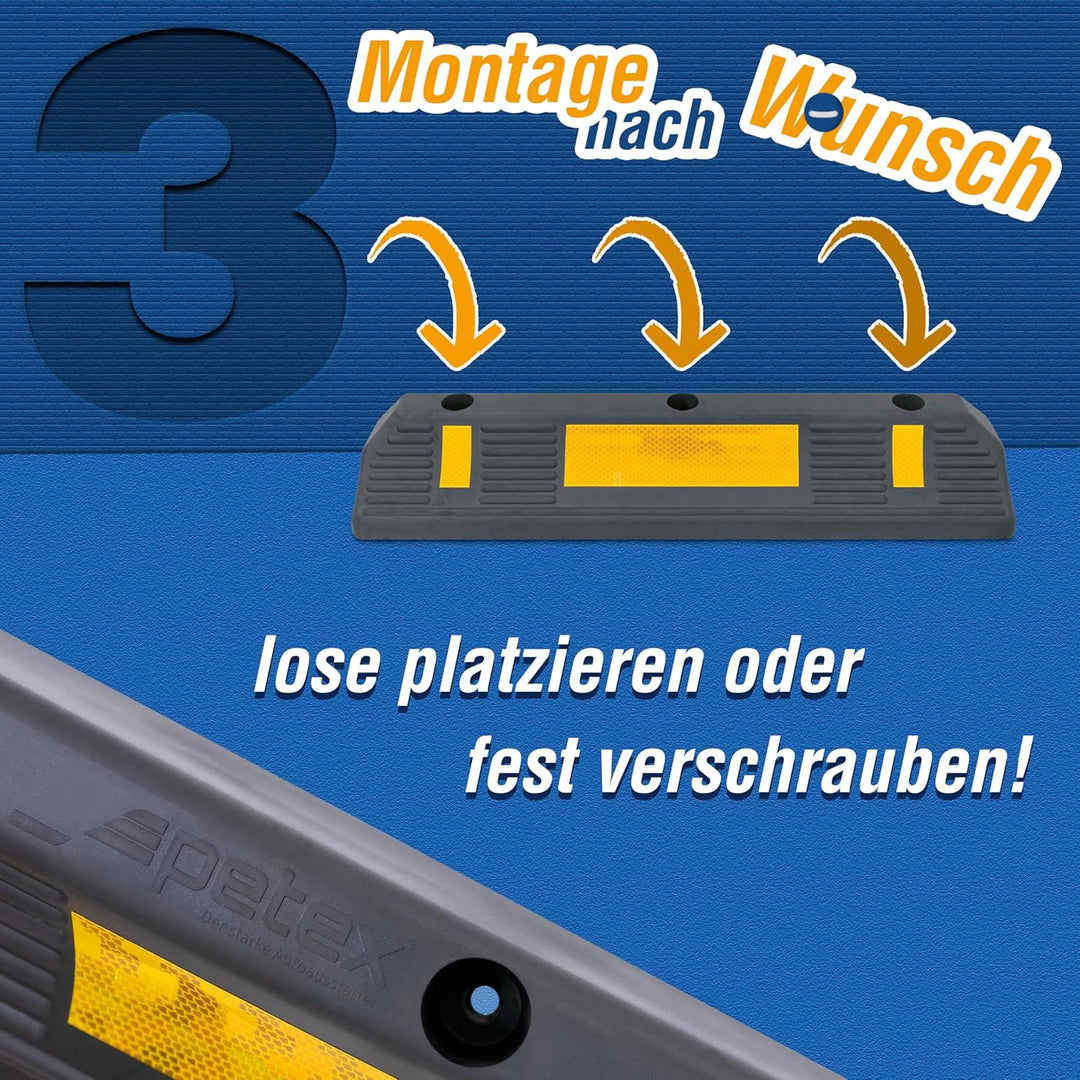 PETEX Radstopper 2er Set mit Reflexionsstreifen nach ECE R 104 2 x Garagenstopper, 2 x Garagenstoppe