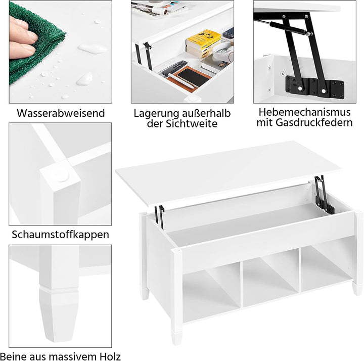 Yaheetech Couchtisch höhenverstellbar Kaffeetisch mit hebeplatte Hubtisch versteckter Stauraum Beist