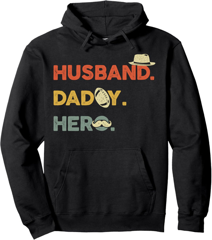 Husband Daddy Hero Vintage Retro Style Cool Fun Father Gift Pullover Hoodie