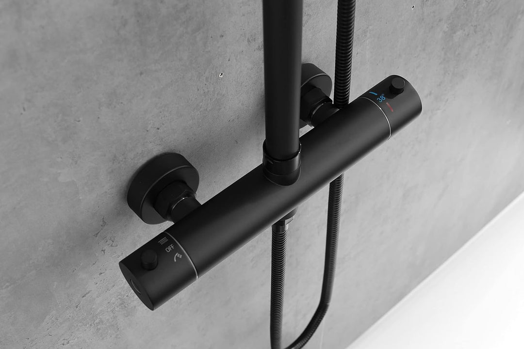 AIYA Bath Design Duschsystem aus Edelstahl | Schwarz | Mit Regenduschkopf und Handbrause | Hochwerti
