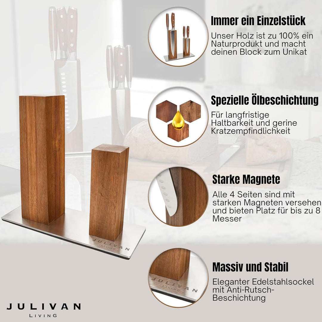 JULIVAN LIVING Magnetischer Messerblock ohne Messer, für 8 Küchenmesser, Messerhalter magnetisch aus