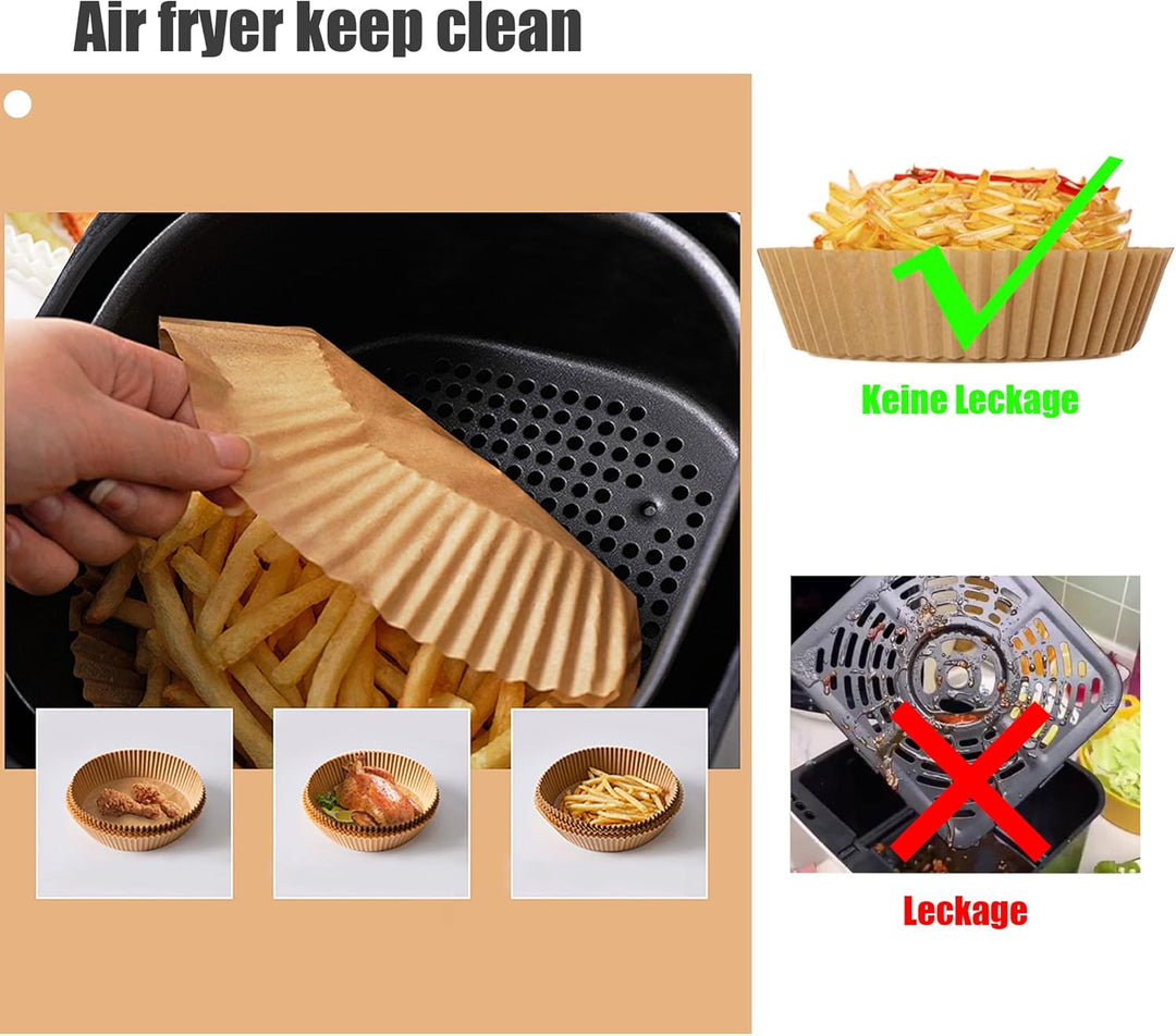 Runden für 4.5L-8L 100 Stück Airfryer Backpapier für Heissluftfritteuse 20-24cm, Antihaft Wasserdich