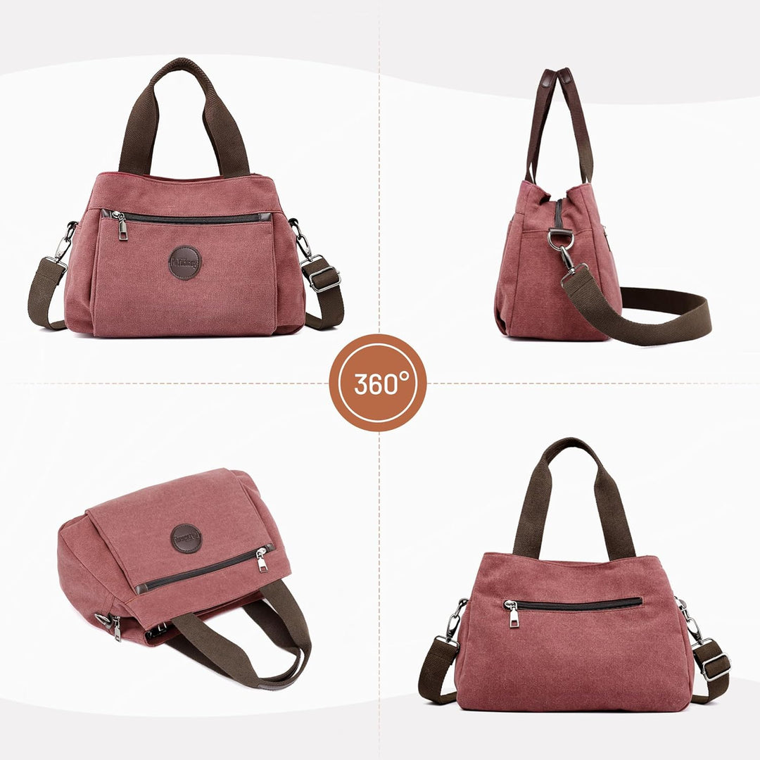 DIRRONA Canvas Tasche Damen – Vintage Handtasche Damen, Grosse Umhängetasche mit Mehreren Fächern, V
