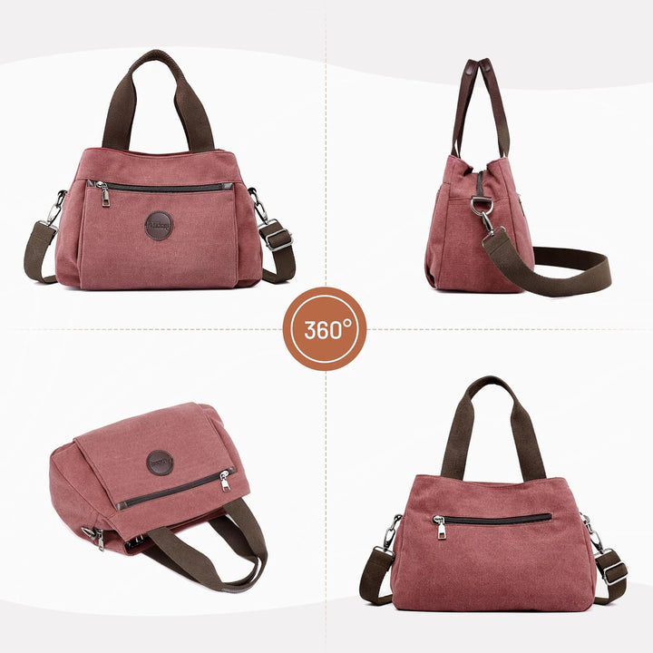 DIRRONA Canvas Tasche Damen – Vintage Handtasche Damen, Grosse Umhängetasche mit Mehreren Fächern, V