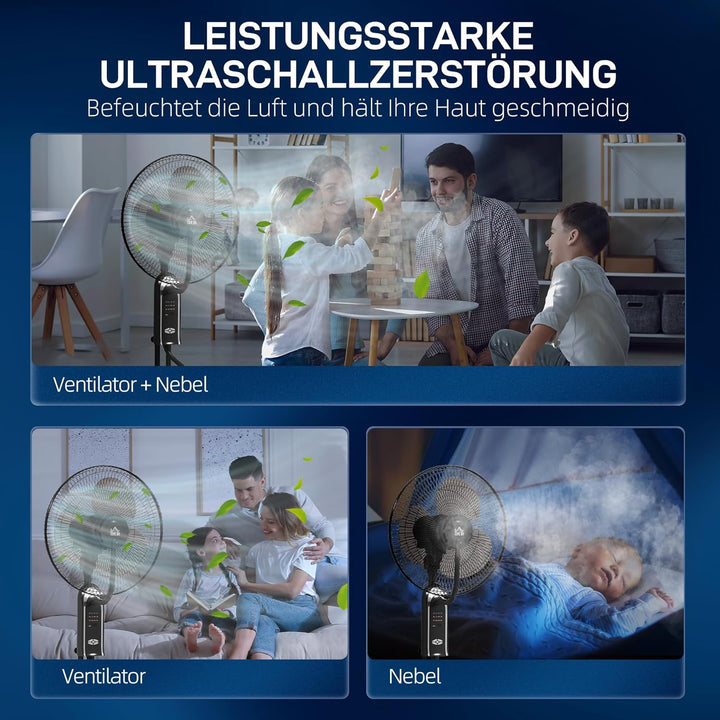 HOMCOM Ventilator mit Wasserkühlung, Luftbefeuchter, 10° Neigbar Standventilator inkl. Sprühnebel, 3