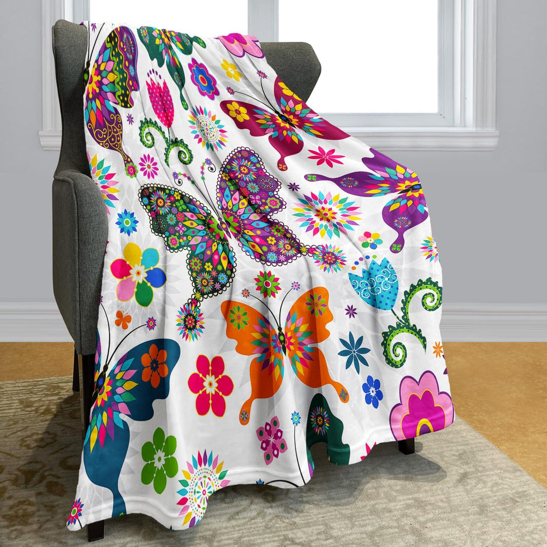 YISUMEI Decke 125x150 cm Kuscheldecken Sanft Flanell Weich Fleecedecke Bettüberwurf Bunter Schmetter
