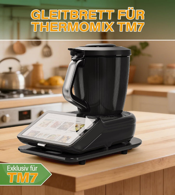 Gleitbrett für Thermomix TM7, Brett für Thermomix aus Bambus mit Rollen &amp; Gummifüssen, Leichtgängig,