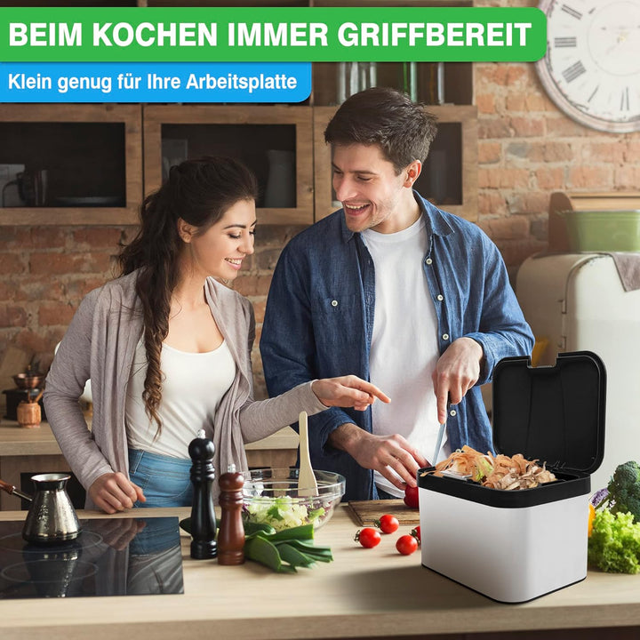 YourCasa® Komposteimer Küche aus Edelstahl - 4,3L - Biomülleimer Küche klein für alltäglichen Biomül