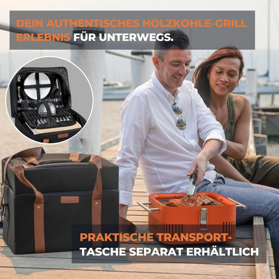 everdure by heston blumenthal Holzkohlegrill CUBE I mobiler Outdoor-Gril in Orange I tragbarer Gourm