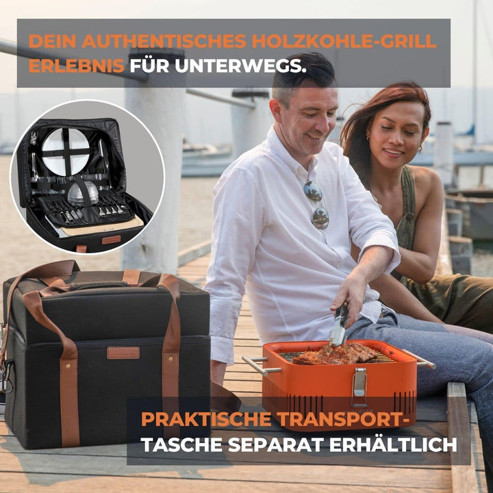 everdure by heston blumenthal Holzkohlegrill CUBE I mobiler Outdoor-Gril in Orange I tragbarer Gourm