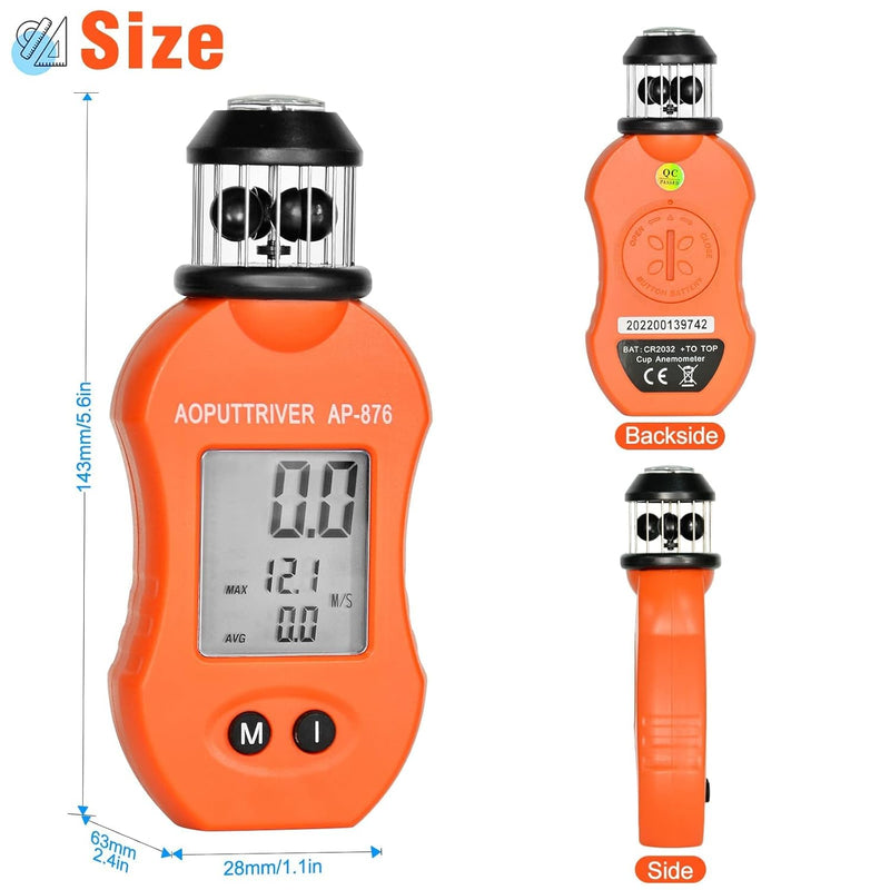 AOPUTTRIVER Windmesser AP-876 Anemometer Handheld Pocket Anemometer Air Speed Meter für die Messung