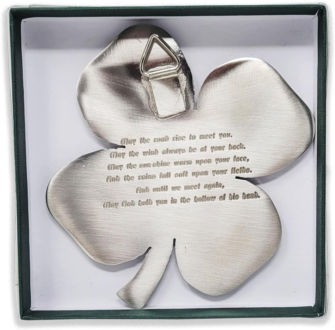 Exclusively Irish Kleeblatt Glücksklee Wandbehang mit Irischem Segen, Satiniertes Nickel 11x11 cm, S
