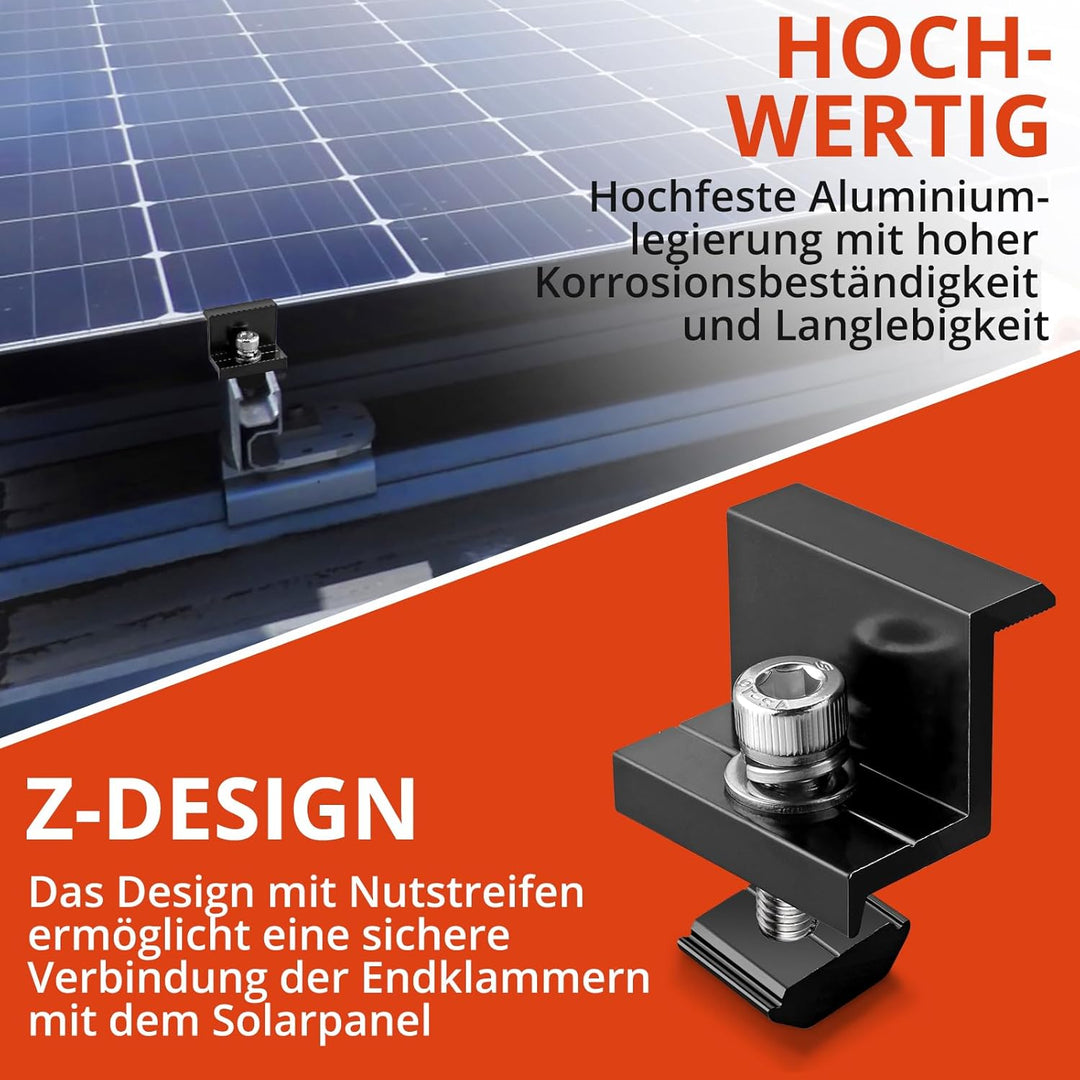 GETLITOOL Solarmodul Halterung 30mm Endklemme Kit, 10x Solarpanel Z Halterung Randklemme für Photovo