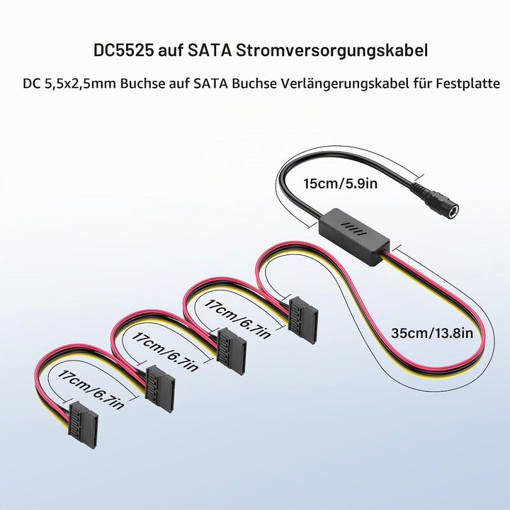 SinLoon DC5525 auf SATA-IDE-Festplatten-Netzteilkabel, DC 5,5 x 2,5 mm Buchse auf SATA-Buchse, Verlä