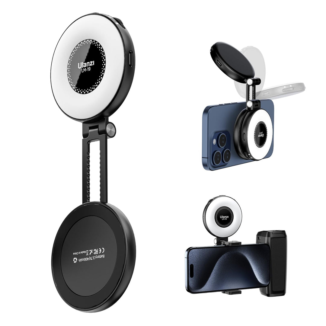 ULANZI LM19 Magnetisches Handy Ringlicht, Selfie Licht mit 3 Farbtemperaturen 2500k-8500k, Videoleuc