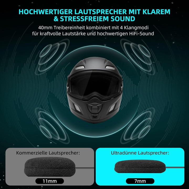 CHUANYUE R18 Motorcycle Headset with Intercom, Motorradhelm Kommunikationssystem für bis zu 10 Motor