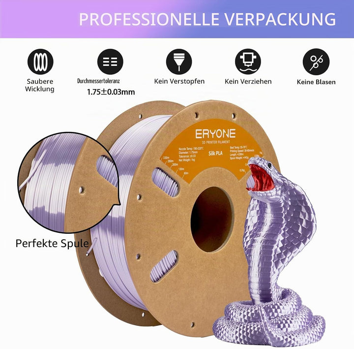 ERYONE Seiden PLA Filament 1.75mm, PLA Seiden Filament für 3D Drucker, 1.75mm +/- 0,03 mm, 1kg /Spul