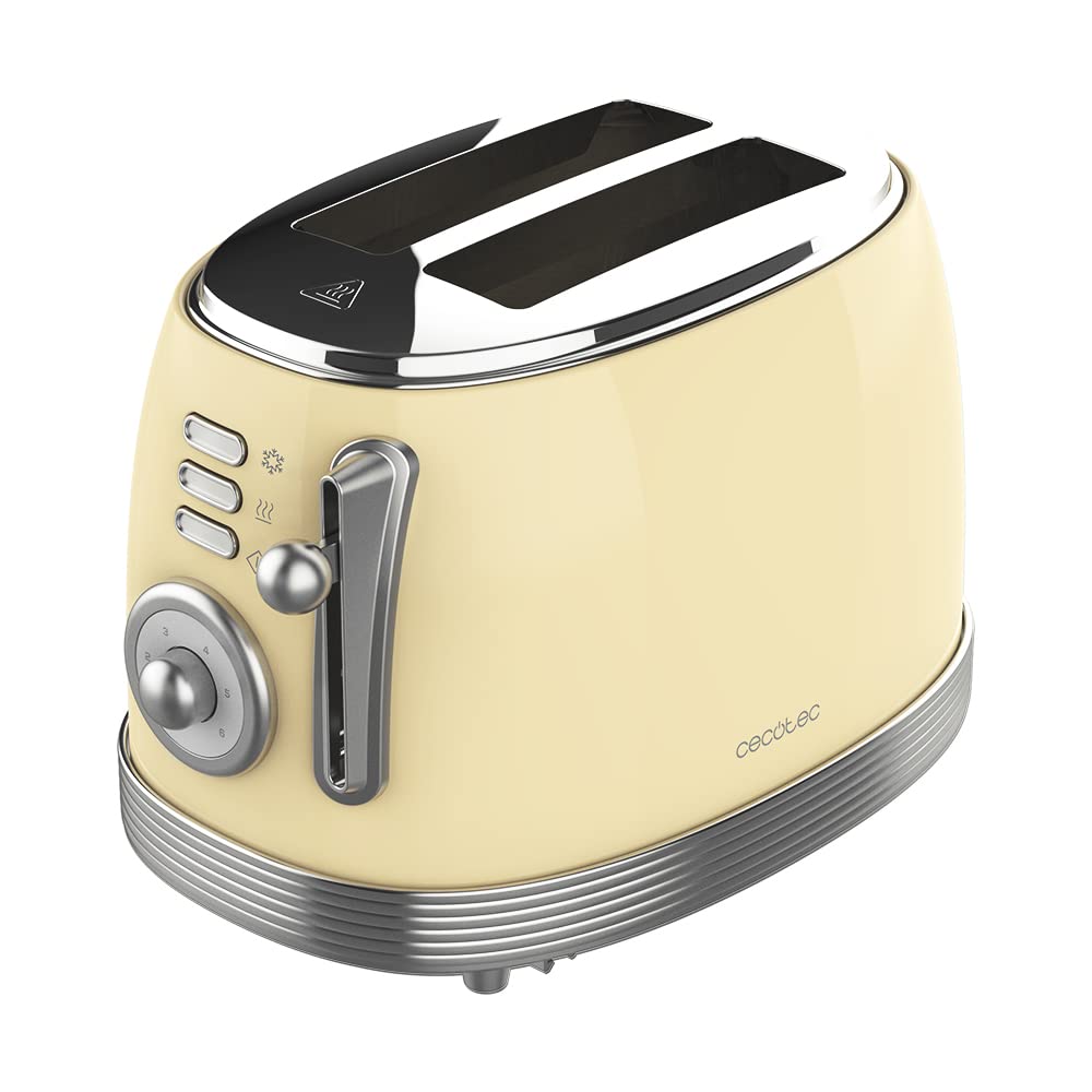 Cecotec Toast&amp;Taste 800 Vintage Light Yellow, 850 W, Doppelschlitz, extra breit, 3, 8 cm, 2 Toasten,