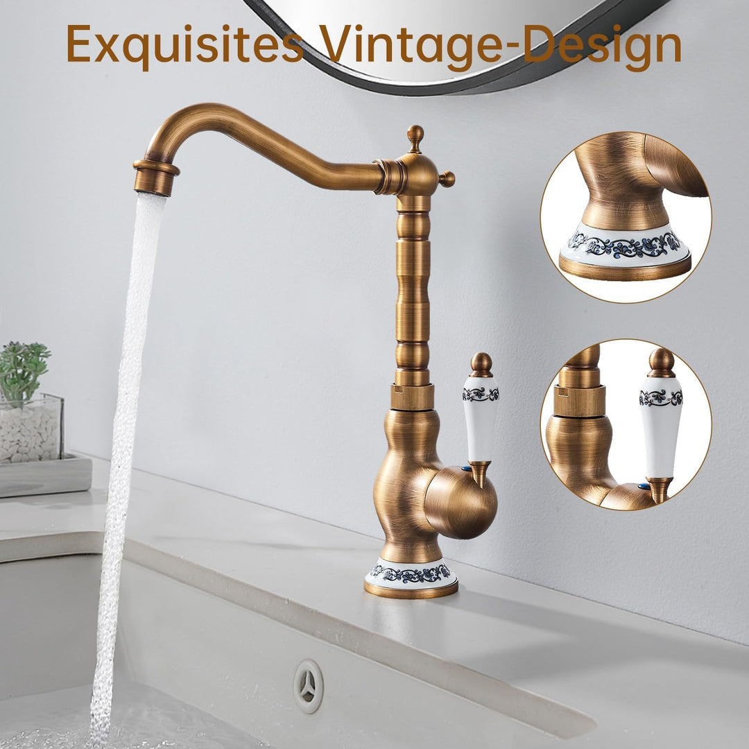 Wasserhahn Küche Retro Messing Armatur Bad Mittelalter Küchenarmatur Hoher Bogen Mischbatterie Spült