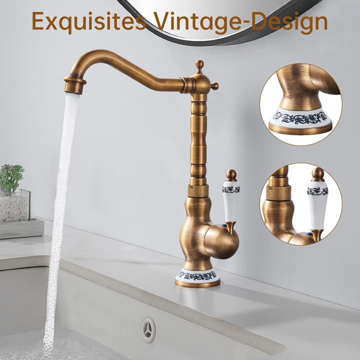 Wasserhahn Küche Retro Messing Armatur Bad Mittelalter Küchenarmatur Hoher Bogen Mischbatterie Spült