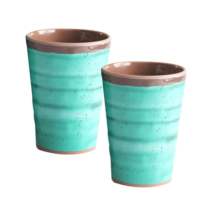 Melamin Camping Becher - 2 Stück jeweils 400ml - grün-braun Trinkbecher Kaffeetasse Kaffeebecher Tas
