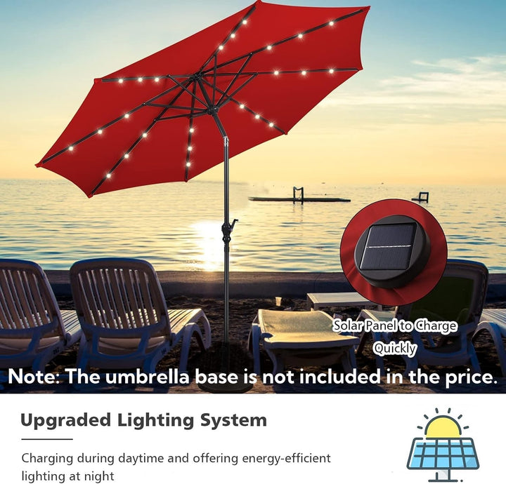 GIANTEX 3 M Sonnenschirme für den Aussenbereich, 8 Lamellen, 24 LEDs für Solarpaneele, neigbar, 2 in
