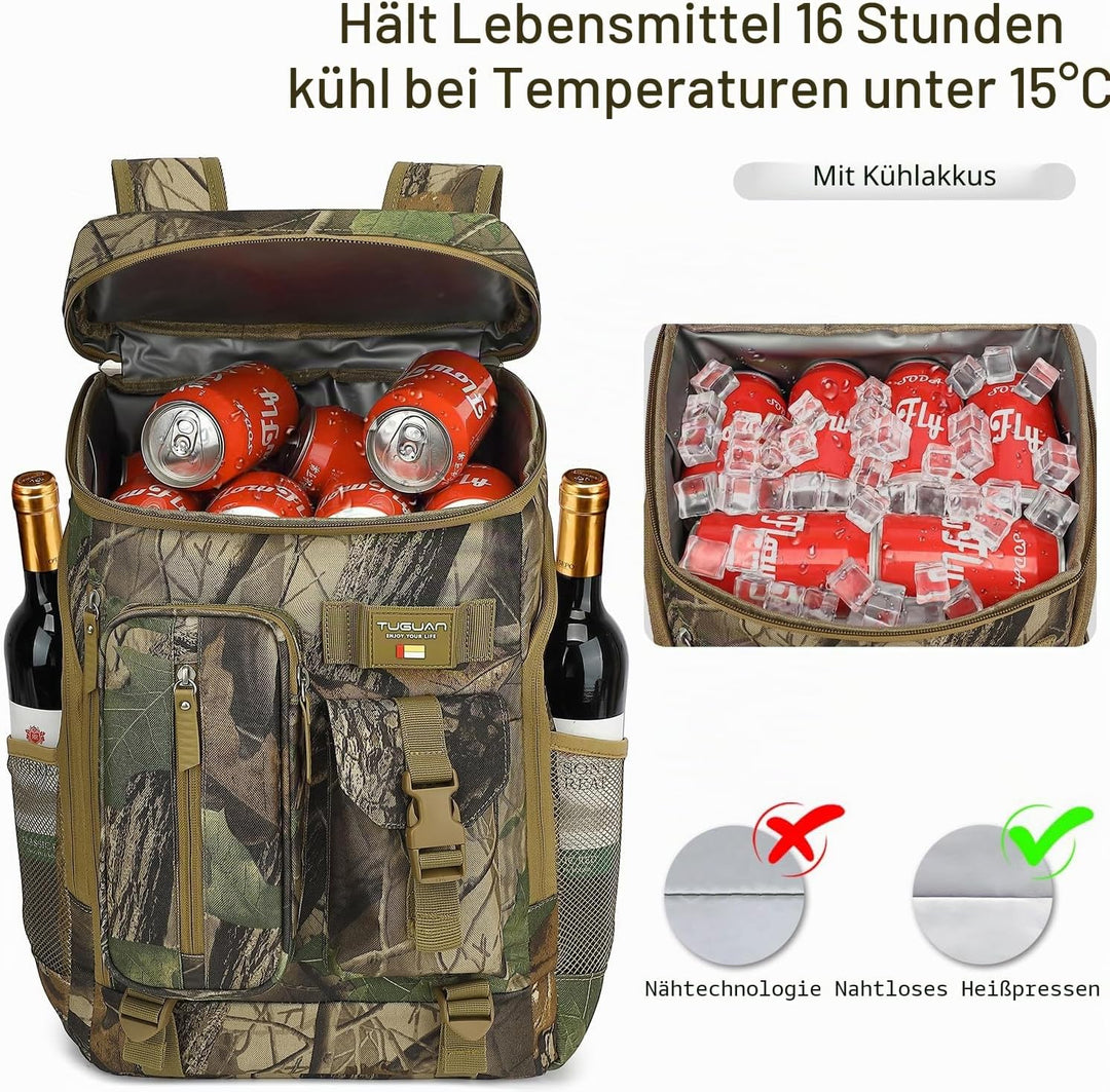 TUGUAN Kühlrucksack 30L Gross Kühltasche Picknickrucksack Isolierte Thermo Rucksack für Camping, Wan