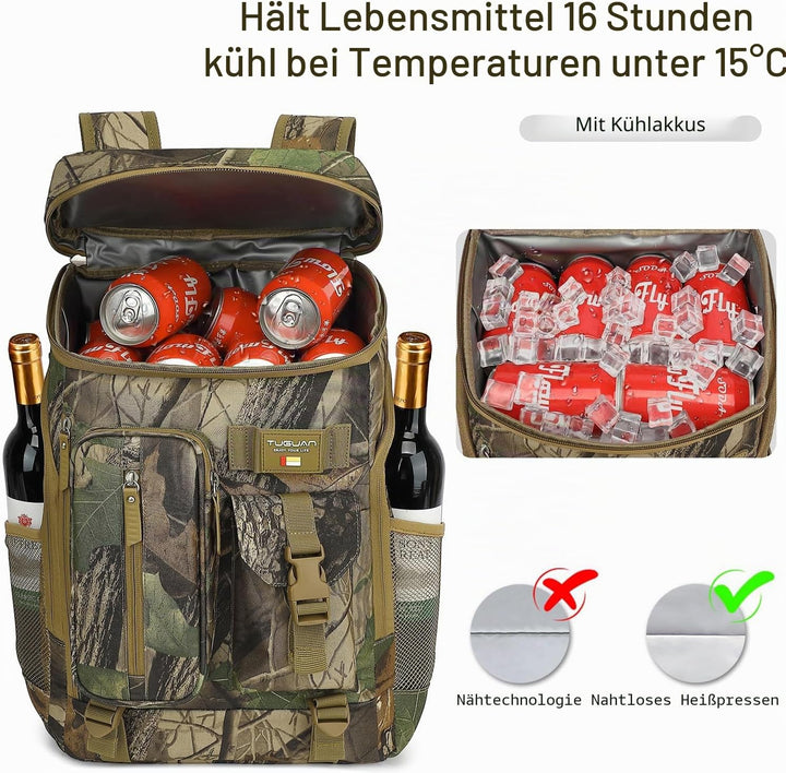 TUGUAN Kühlrucksack 30L Gross Kühltasche Picknickrucksack Isolierte Thermo Rucksack für Camping, Wan