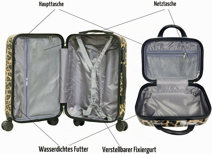 Leopardenmuster Gepäckset 2-teilig (20" Handgepäck + 14" Handtasche) - Hartschalen-Koffer mit Zahlen