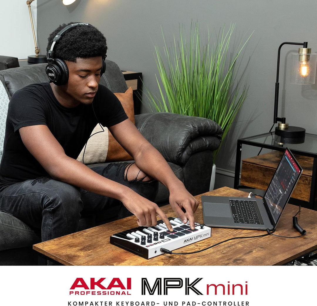 AKAI Professional MPK Mini MK3 – 25-Tasten USB MIDI Keyboard Controller, 8 hintergrundbeleuchtete Dr