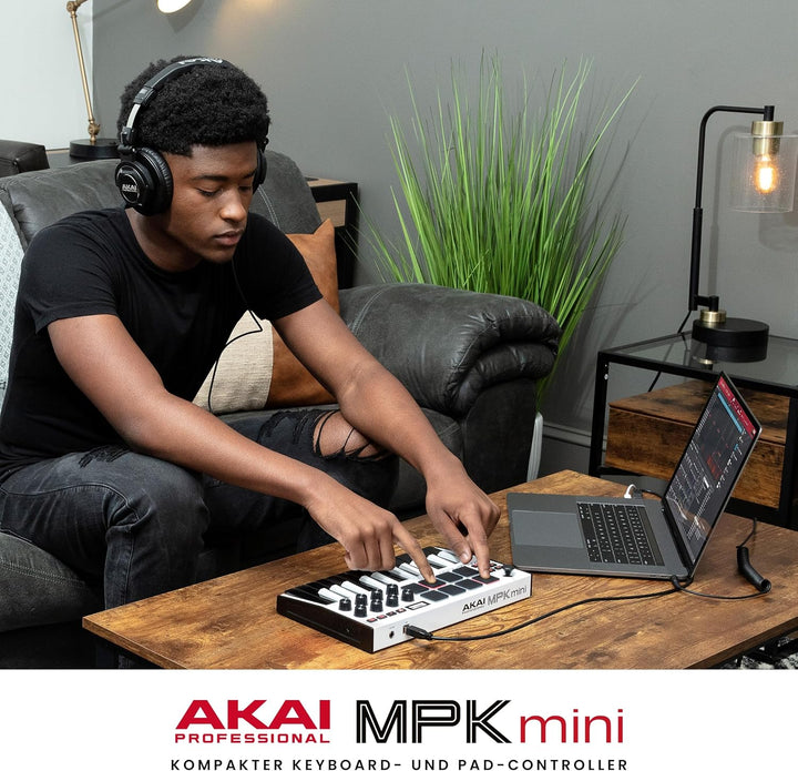AKAI Professional MPK Mini MK3 – 25-Tasten USB MIDI Keyboard Controller, 8 hintergrundbeleuchtete Dr