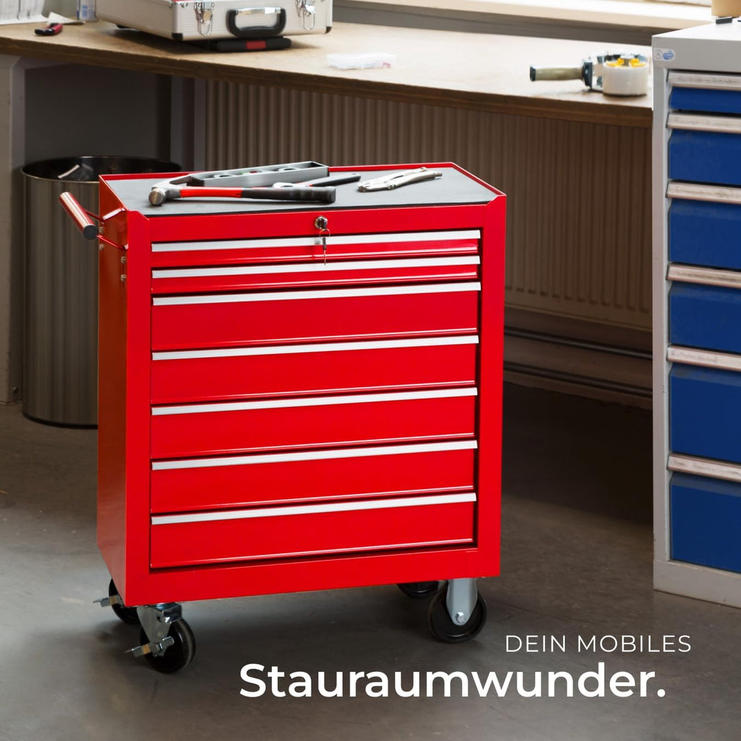 tectake Werkzeugwagen, Werkstattwagen, rollende Werkstatt, Werkzeugwagen leer, Werkzeugbox, 7 Schubf