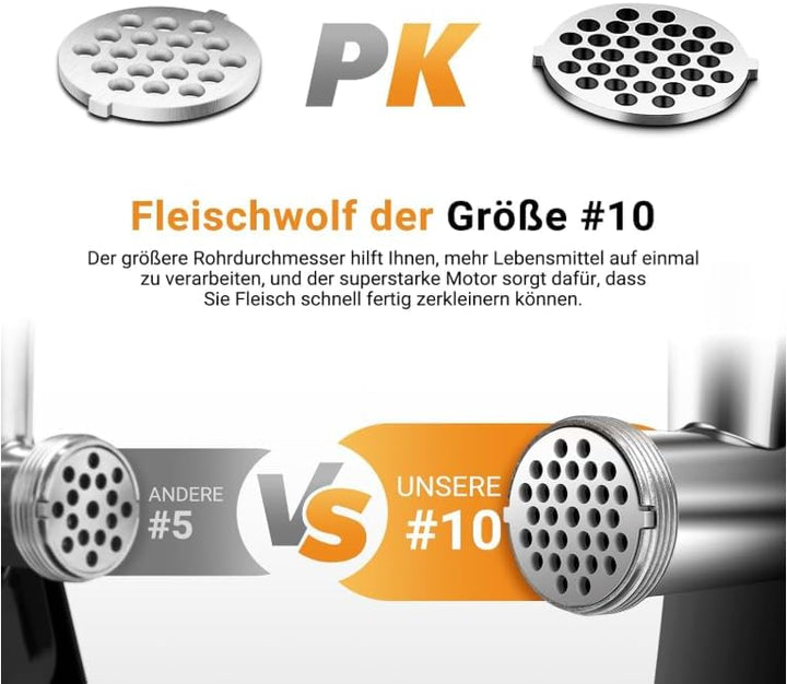 AOBOSI 3-In-1 Fleischwolf Elektrisch Mit 3 Edelstahl-Schleifplatten,1 Kubbe & 3 Wurstfüllrohren, [30