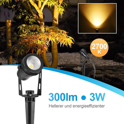 Greenclick Gartenbeleuchtung LED, 15m 4er Gartenstrahler mit Strom Erdspiess, 12V 3W 1200lm Gartenle